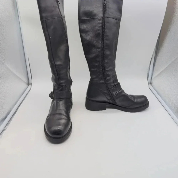 J. Crew Black Leather Knee Boots Riding with Buckle sz 8 - Picture 9 of 9
